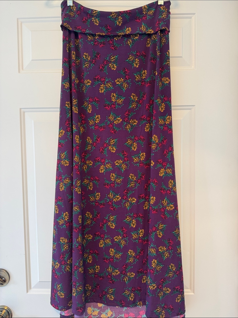LuLaRoe Purple Floral Maxi Skirt with Yellow & Teal Accents. Perfect for fall.